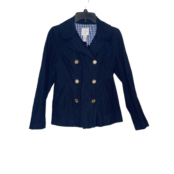 J.Crew Women's Jacket Coat Double Breast Gold Buttons Long Sleeve Blue Size 2 - Picture 1 of 10